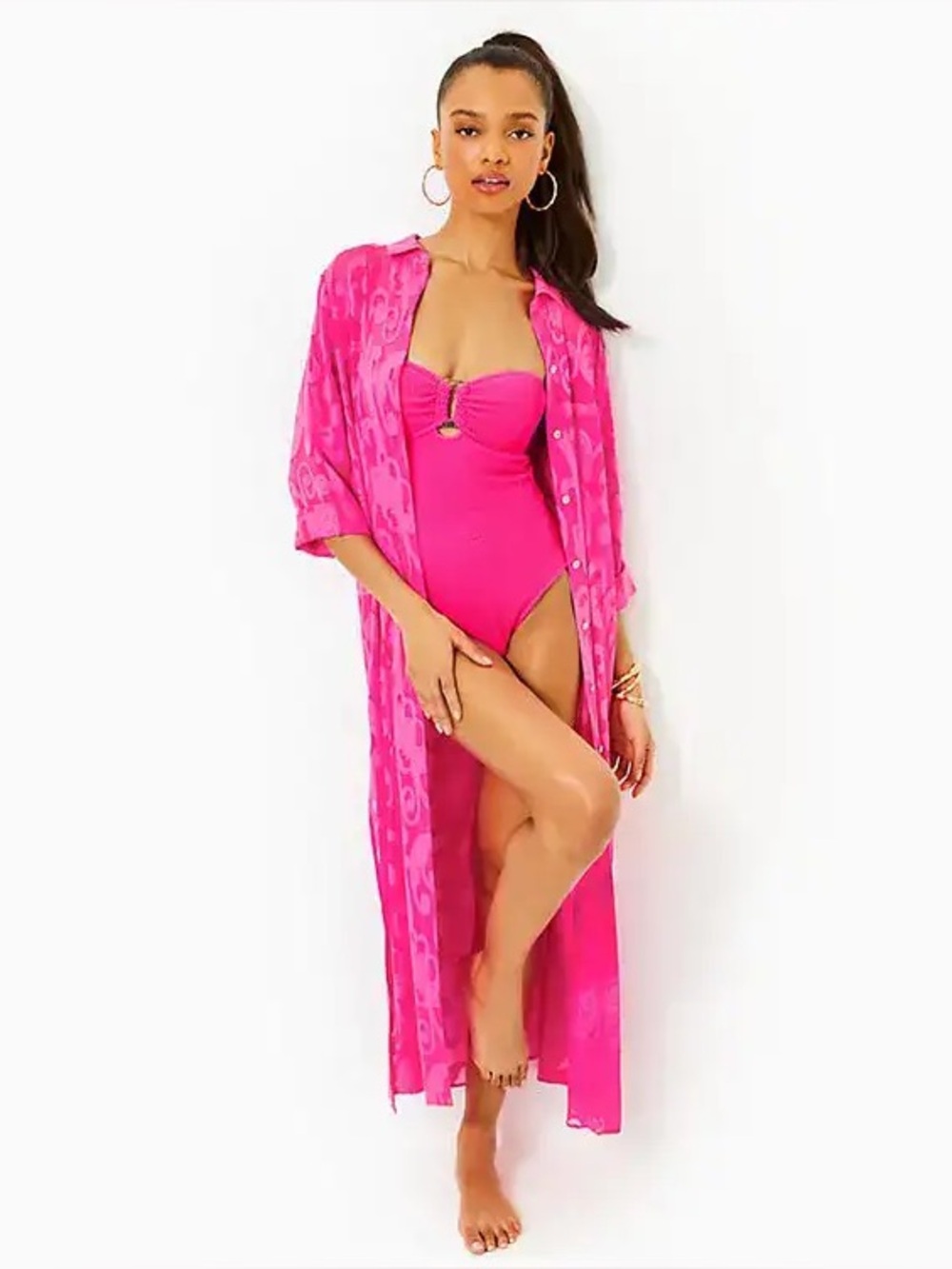 Lilly Pulitzer Natalie maxi cover up in bright pink • Large